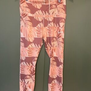 Nike Pink and Brown Leaf Print Leggings